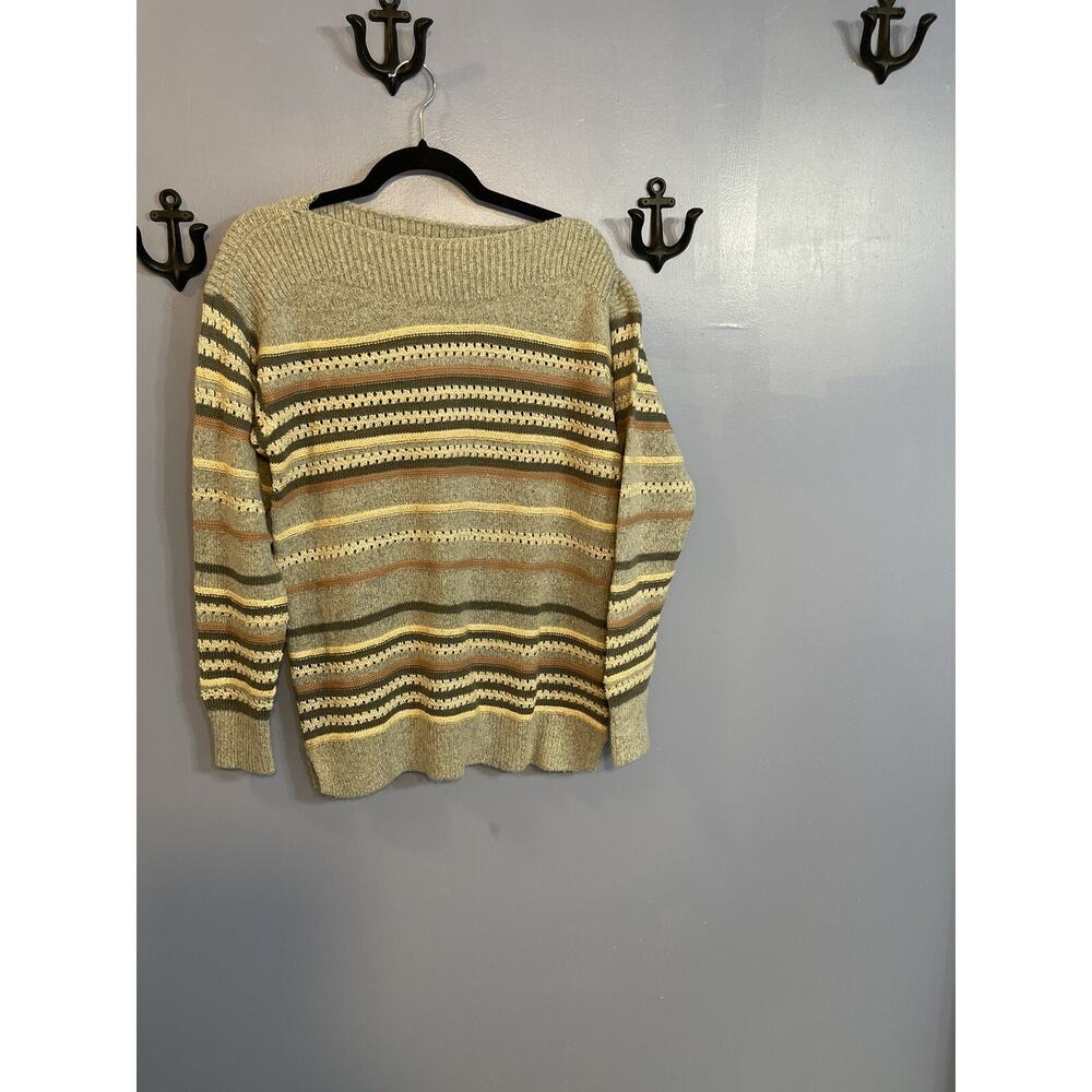 Liz Claiborne Striped Long Sleeve Sweater Size M w/Sequin Gray w/Neutral Colors